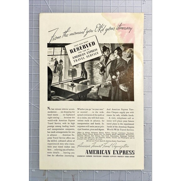 American Express Travelers Cheques "Always protect your funds" Vtg Print Ad 1937 - Picture 2 of 3